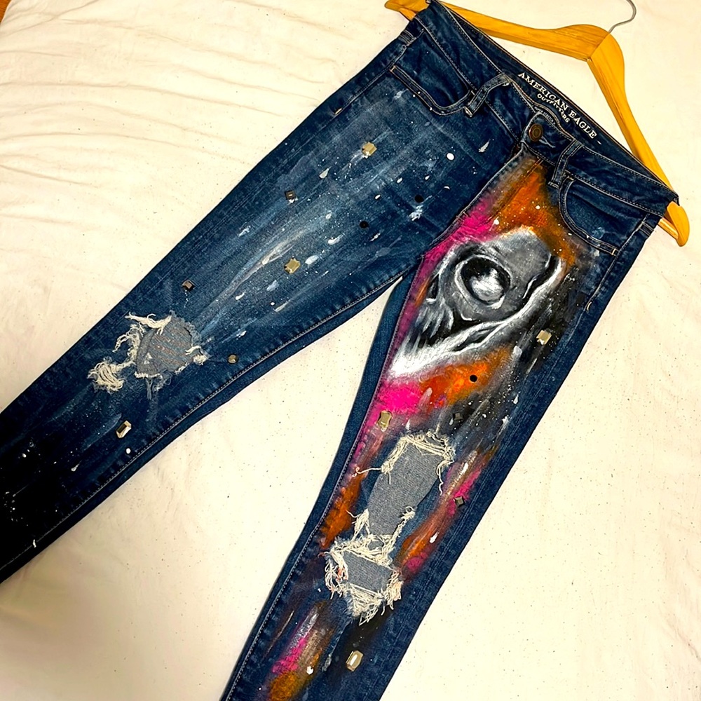 hand painted american eagle jean